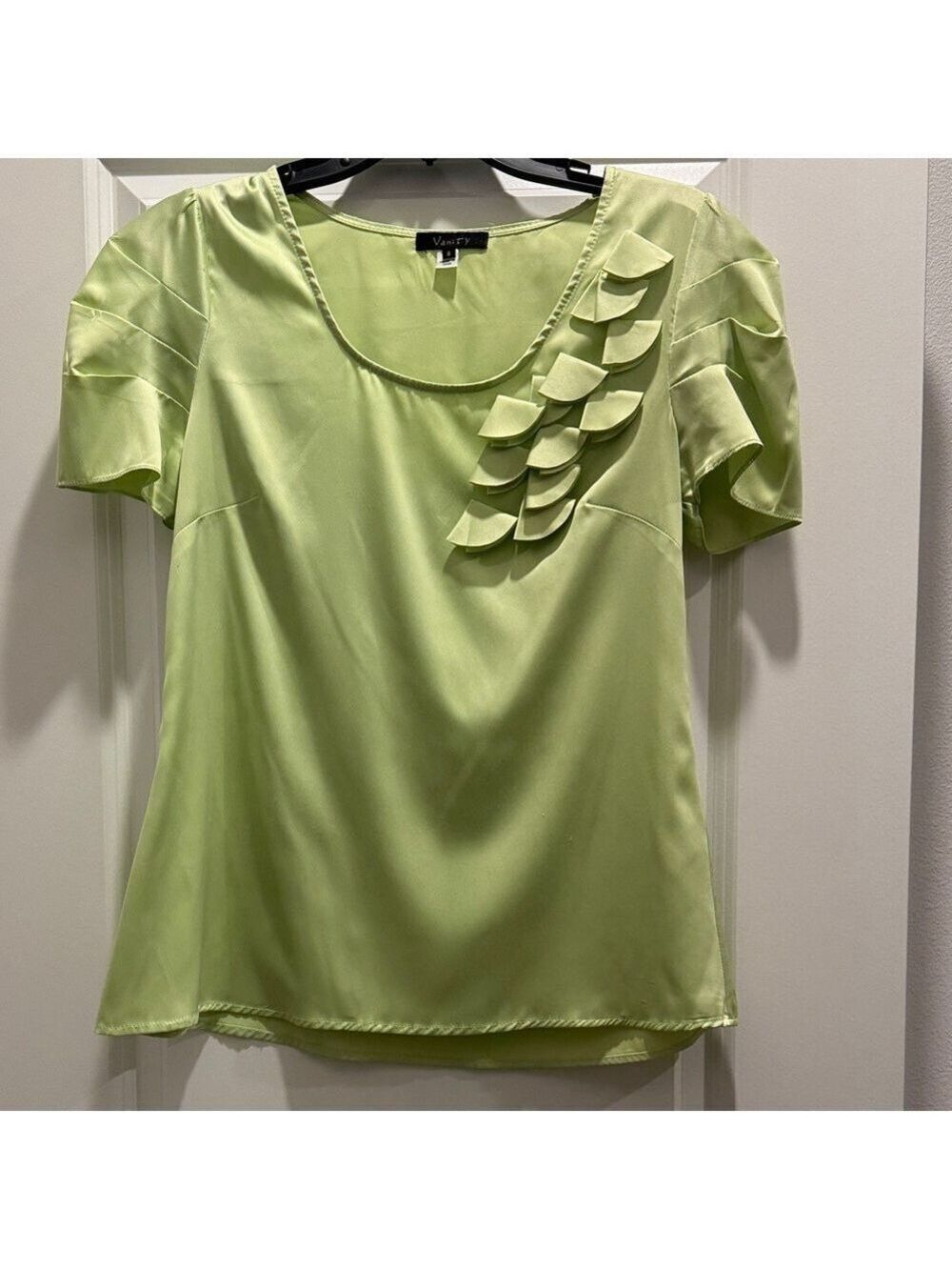 Green Women's Top with Ruffle Detail